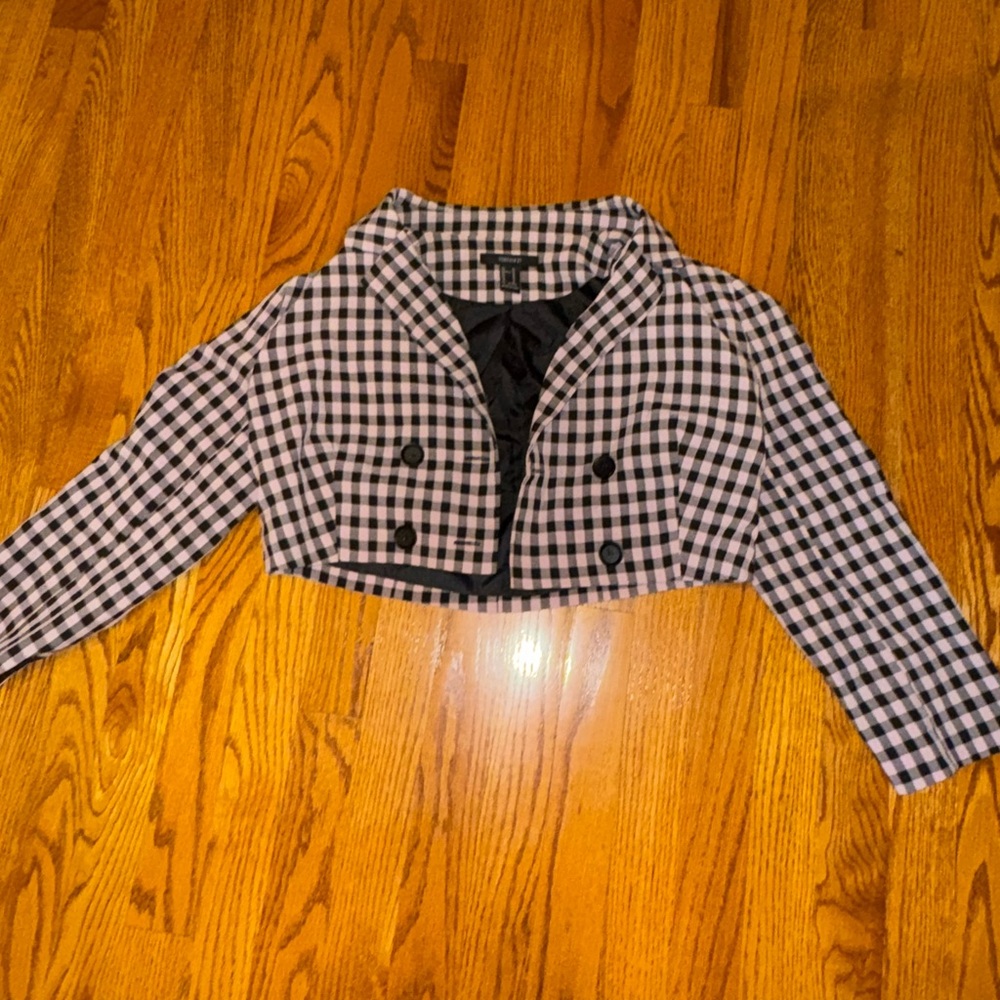 Women's Black and Pink Plaid Cropped Blazer